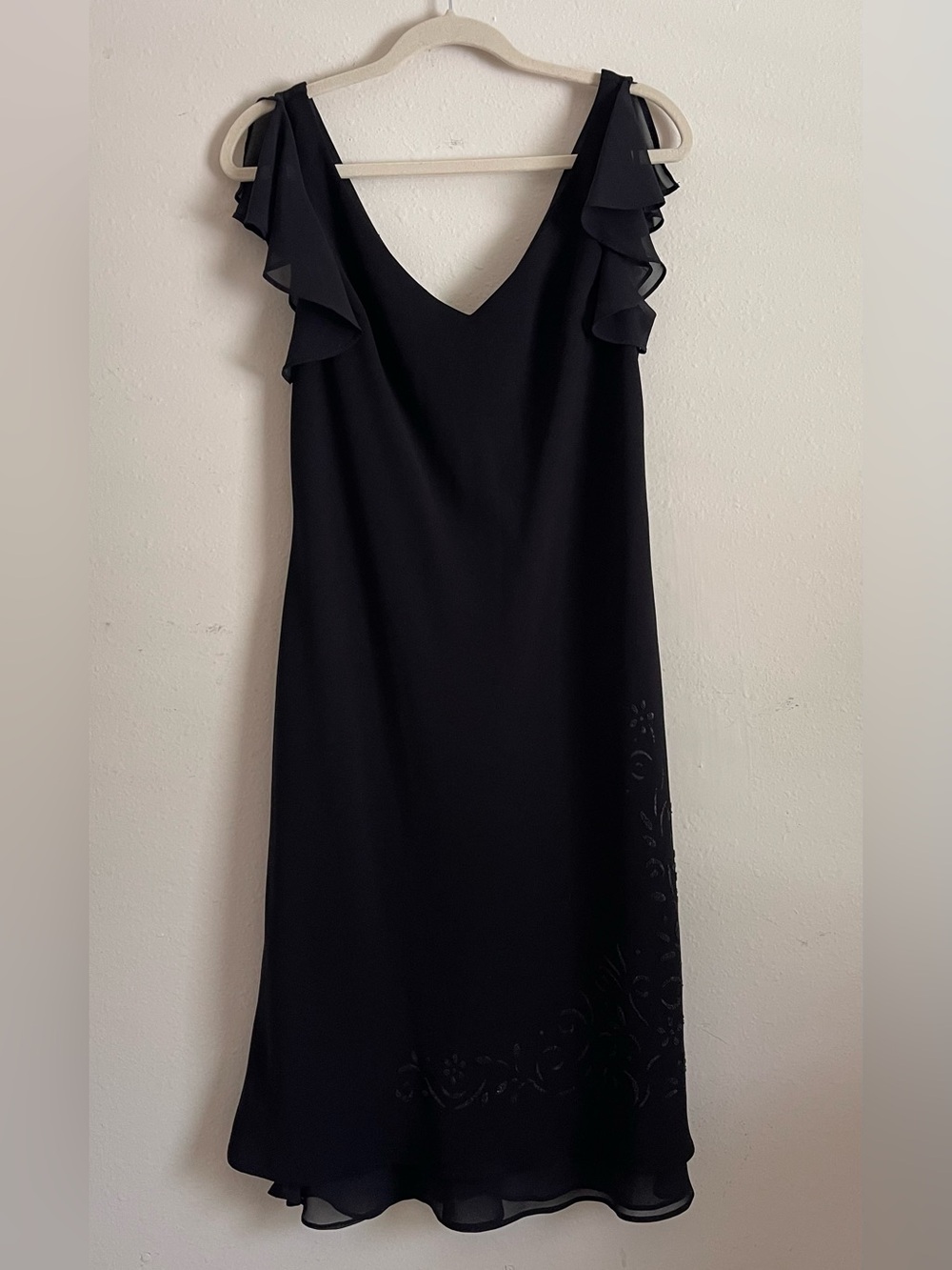 dressbarn Black V-Neck Ruffle-Sleeve Cocktail Dress